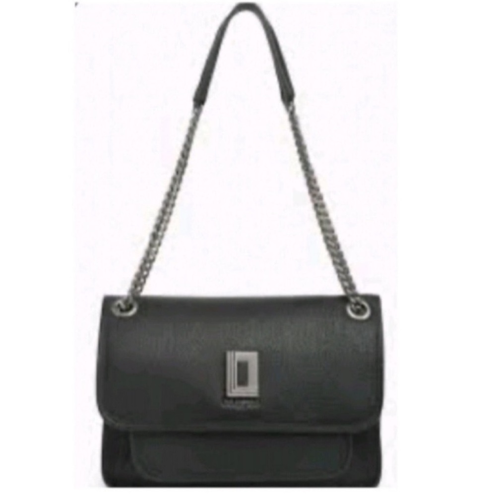 LIKE NEW! Karl Lagerfeld Lyon Black Leather Shoulder Bag satchel purse - Picture 2 of 16